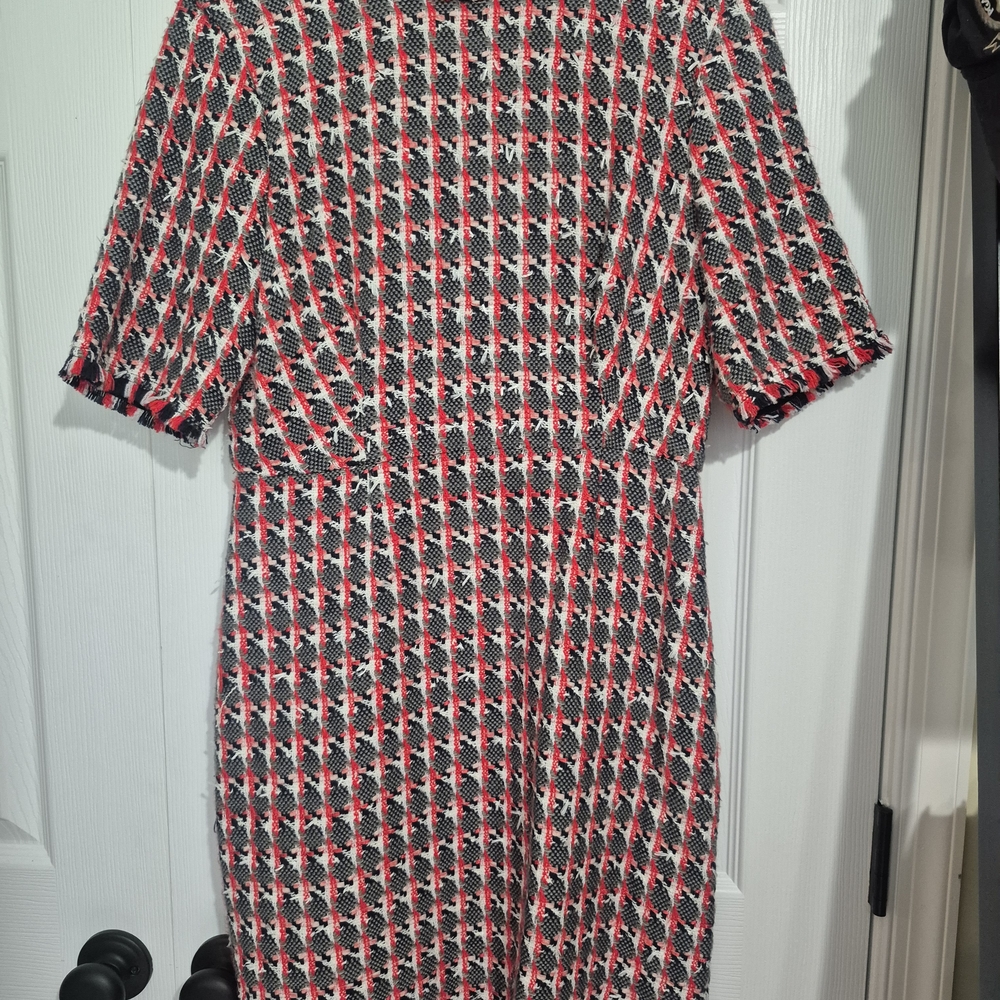 L.K. Bennett Red and White Raglan Sleeve Sheath Dress